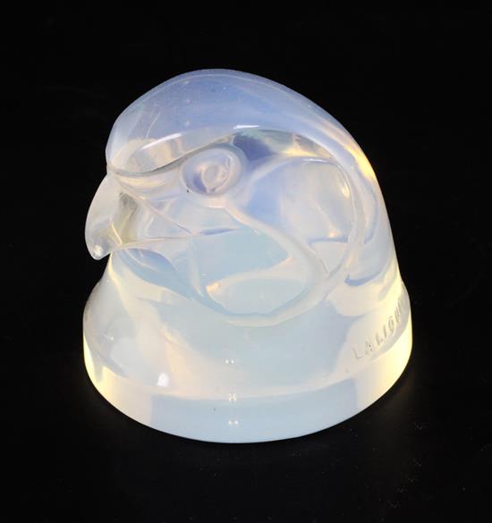 Tête dEpervier/Hawks Head. A glass mascot by René Lalique, introduced on 21/11/1928, No.1139, height 6cm.